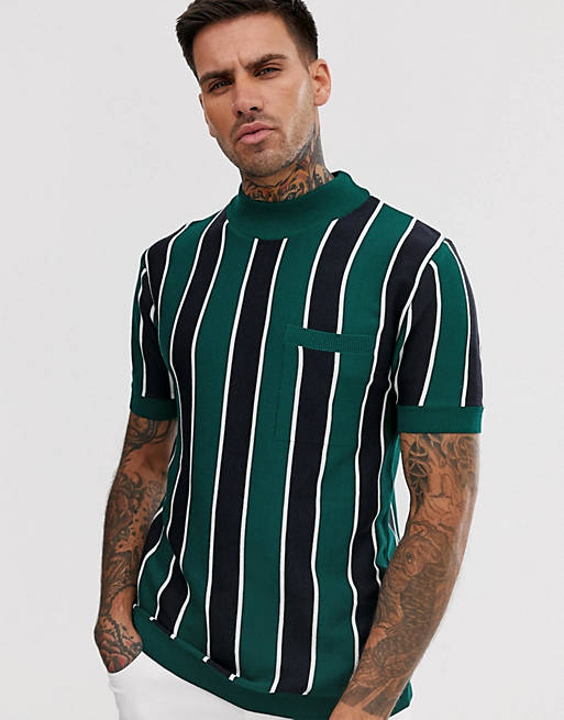 River Island knitted top with turtle neck with green stripes