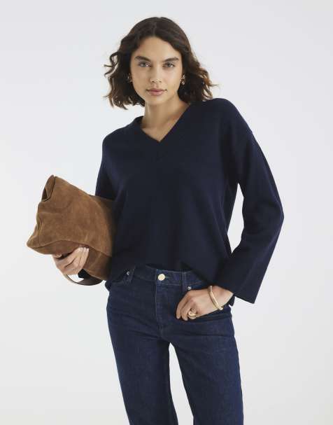 River Island Knitted v neck jumper in navy - view 1
