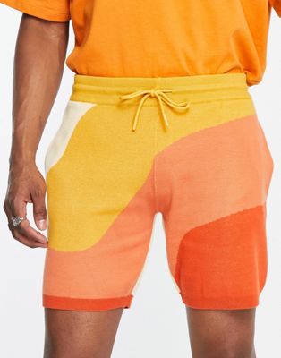 River Island knitted wave shorts in orange