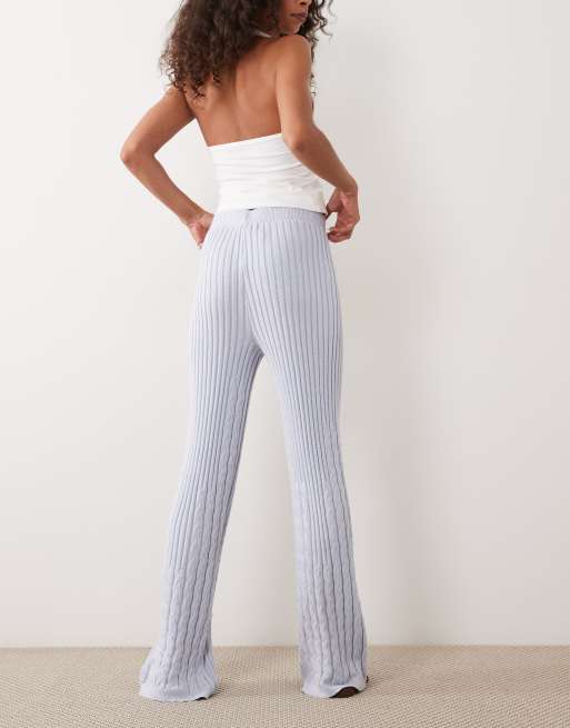 River Island knitted wide leg cable knitted pants in blue (part of a set), 3 of 5