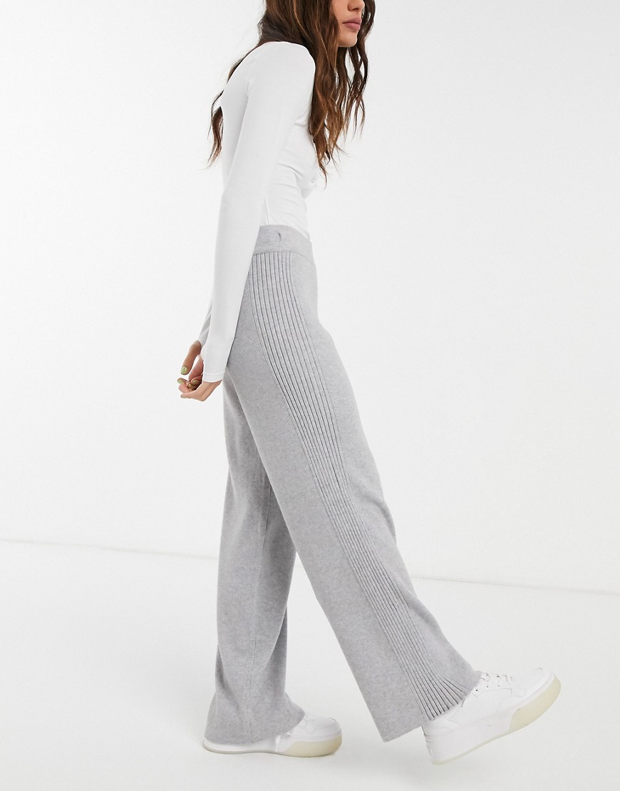 River Island knitted wide leg pants in gray-Grey