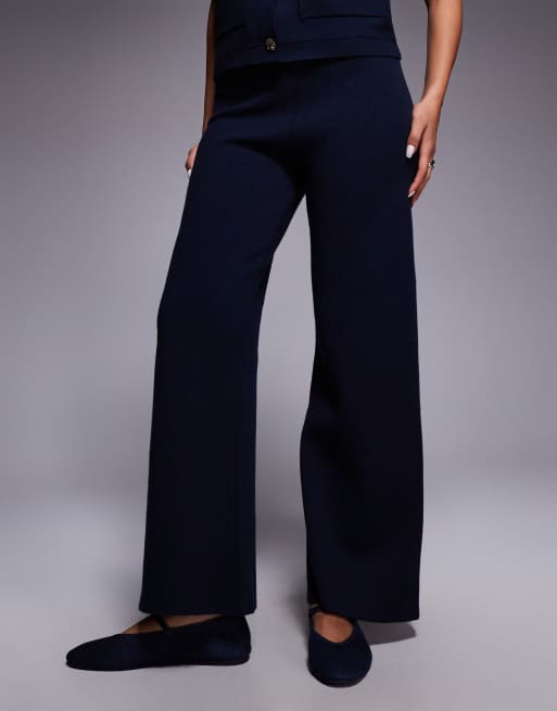 River Island knitted wide leg pants in navy , 2 of 5