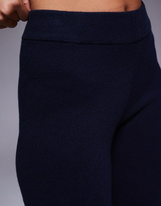 River Island knitted wide leg trouser in navy , 3 of 5