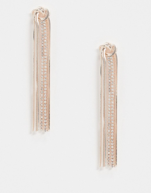 River Island knot chain and diamante drop earrings in rose gold