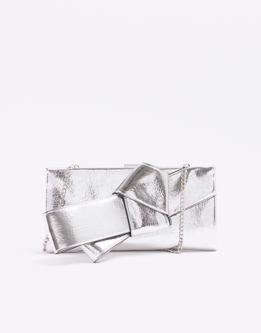 River Island Knot detail clutch bag in silver