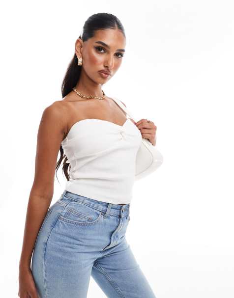 River Island knot front bandeau top in white - view 1