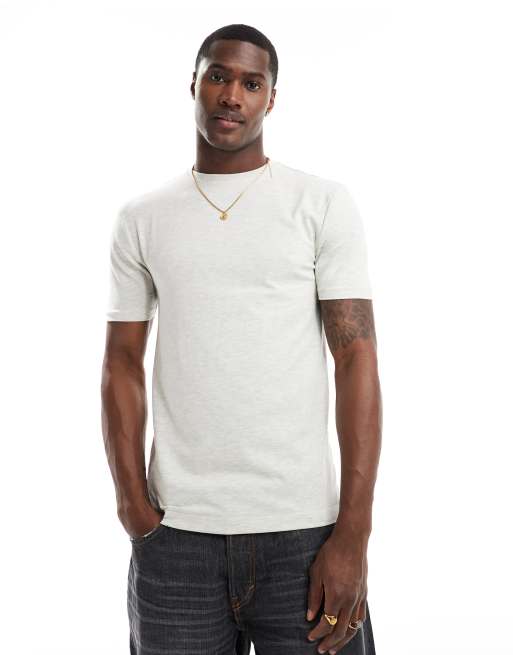River Island – Körperbetontes T-Shirt in meliertem Grau 