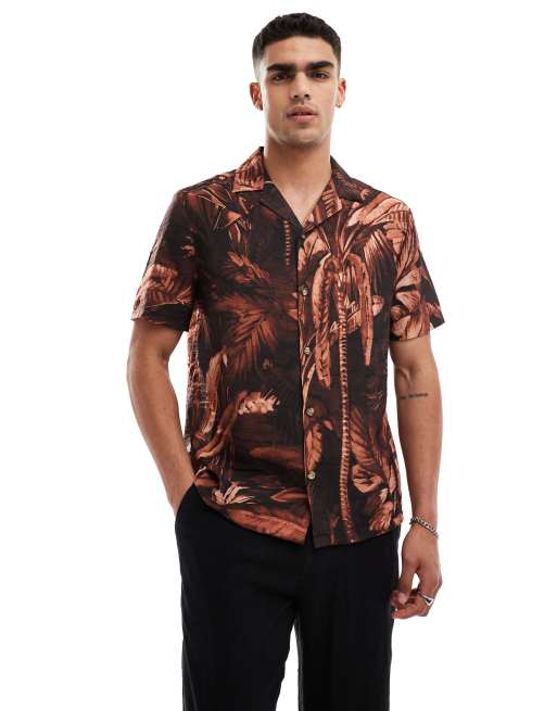River Island - Kortærmet skjorte med palmeprint