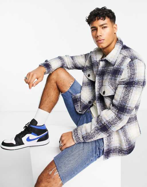 River Island – Koszula wierzchnia z długim rękawem w kolorze ecru w kratkę