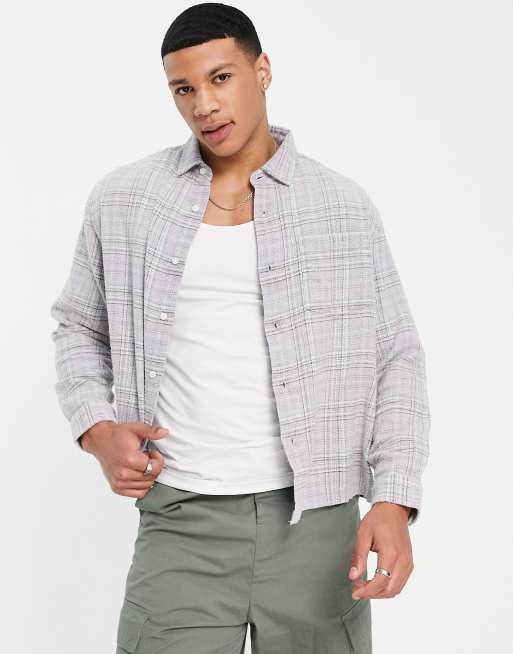 River Island – Koszula z długimi rękawami o pudełkowym kroju w fioletową kartę