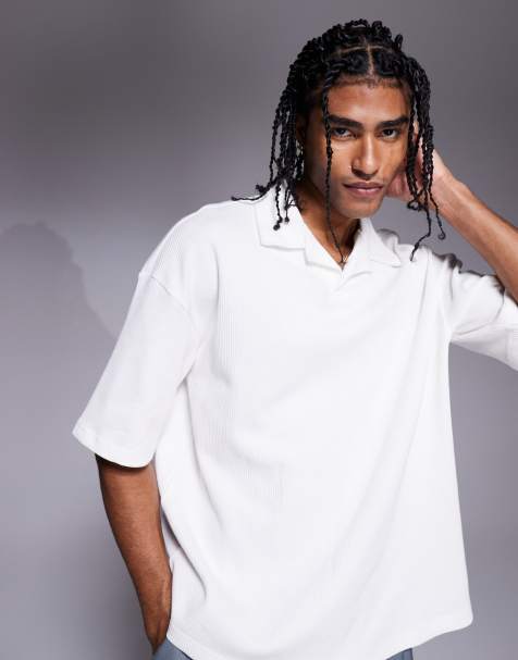 River Island boxy fit revere collar polo in ecru