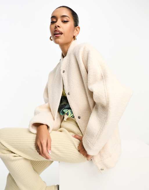 River Island – Krämvit bomberjacka i ullimitation