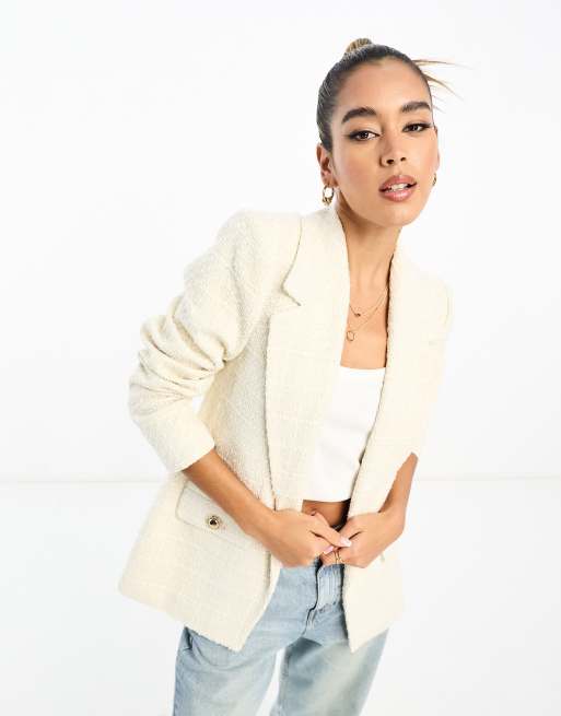 River Island - Krämvit kavaj i bouclé