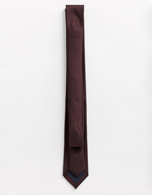 River Island – Krawatte mit Fischgrätenmuster in Burgunder, 2 von 4