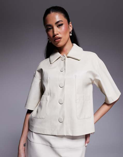 River Island – Kremowa koszula z imitacji skóry z krótkim rękawem - view 1