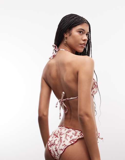 River Island – Kremowy dół od bikini w koralowy wzór, 4 z 4