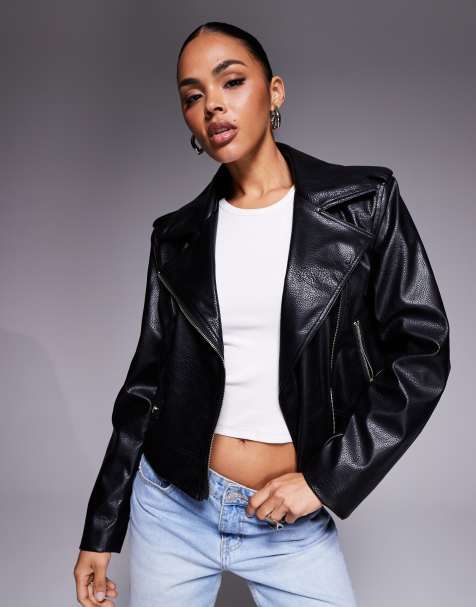 River Island boxy faux leather biker jacket 