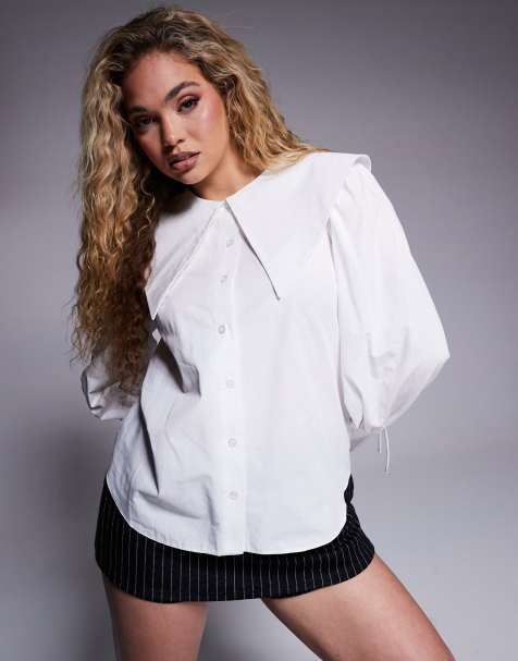 River Island – Kurz geschnittene Hemdbluse in Weiß mit Kragen - view 1