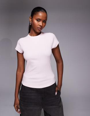 River Island - Kurzärmliges, geripptes Oberteil in Hellrosa