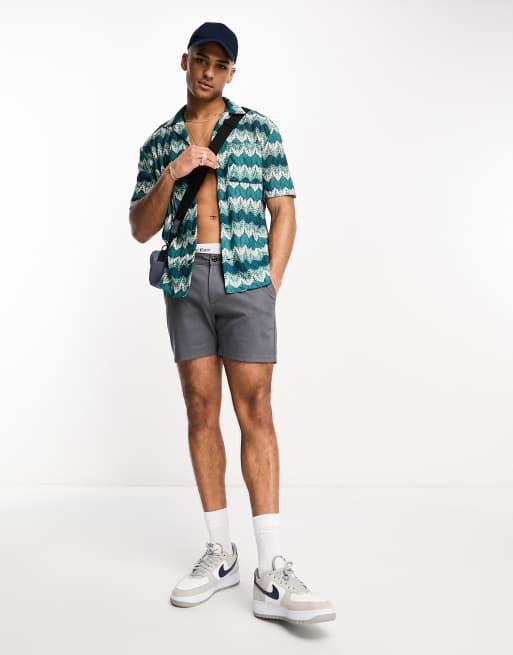River Island – Kurzärmliges Hemd in Blau mit Streifen in Wellenoptik, 4 von 4