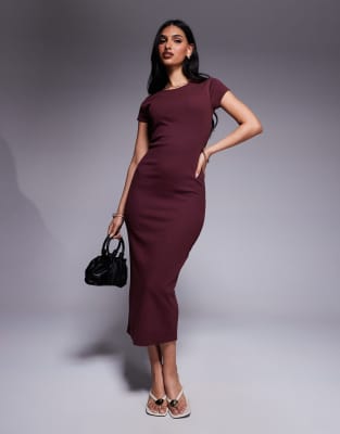 River Island - Kurzärmliges Midikleid in Dunkelrot