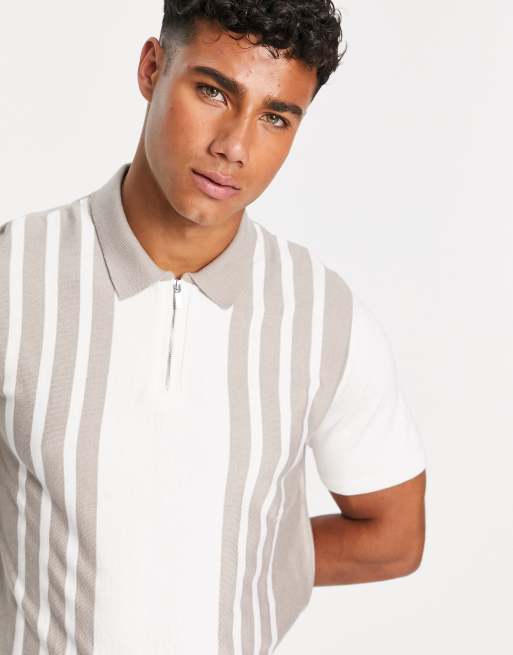 River Island – Kurzärmliges Polohemd in Ecru mit Längsstreifen, 3 von 4