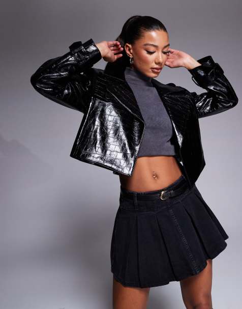 River Island – Kurzer Trenchcoat aus Kunstleder in Schwarz - view 1
