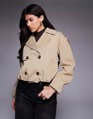 River Island - Kurzer Trenchcoat in Beige mit Ballonsaum-Neutral