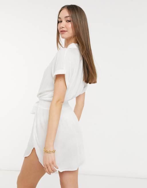 River Island – Kurzes Strand-Hemdkleid in Weiß mit Durchbrucharbeit, 2 von 4