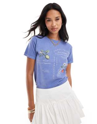 River Island - LA - T-Shirt in Mittelblau