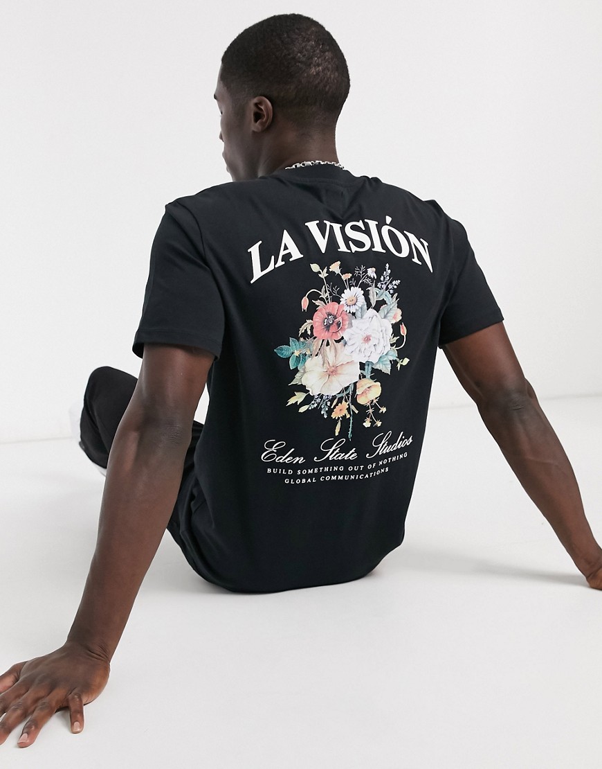 River Island la vision floral print regular fit t-shirt in black