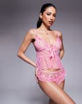 [River Island] River Island lace babydoll lingerie set in light pink L Pink - light