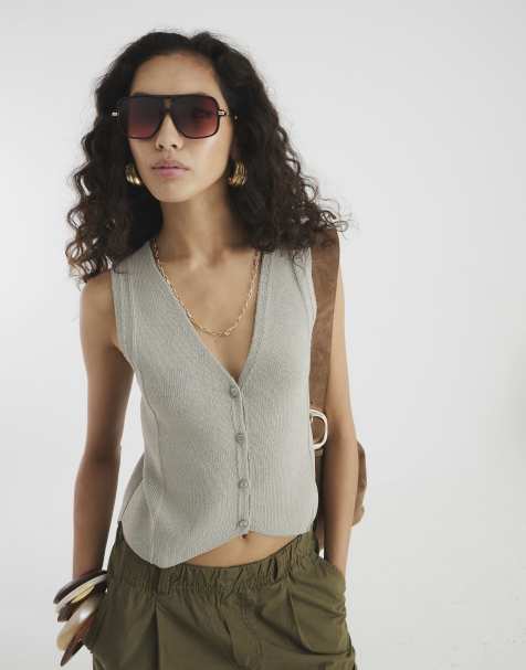 River Island Lace back crochet waistcoat in grey - light - view 1