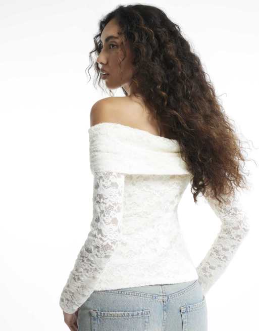 River Island Lace bardot top in cream, 4 of 4