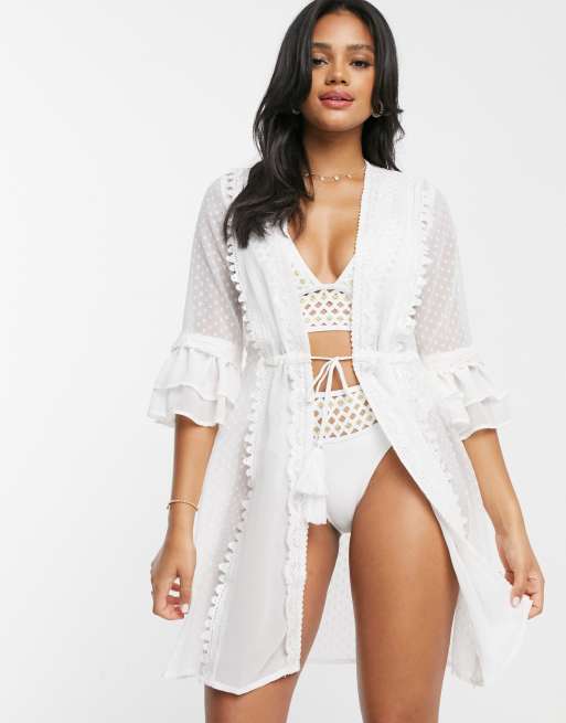 River Island lace beach kaftan in white