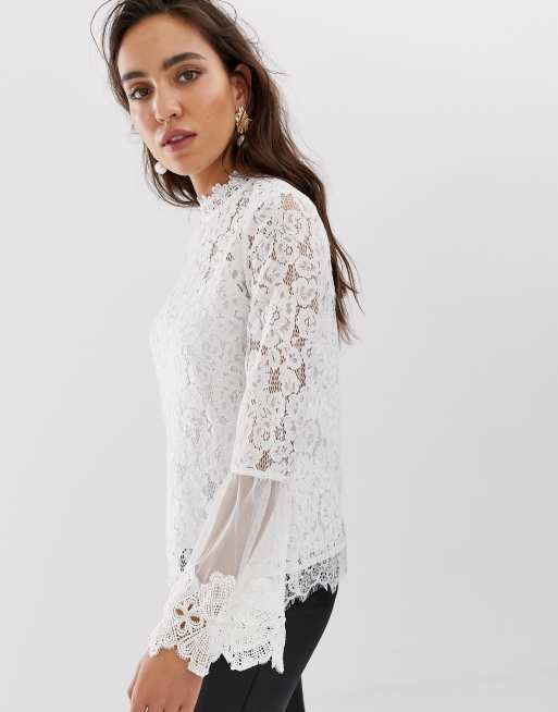 white high neck lace blouse