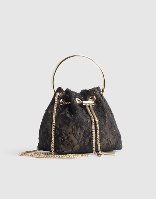 River Island Lace bucket clutch bag in black , 2 of 3