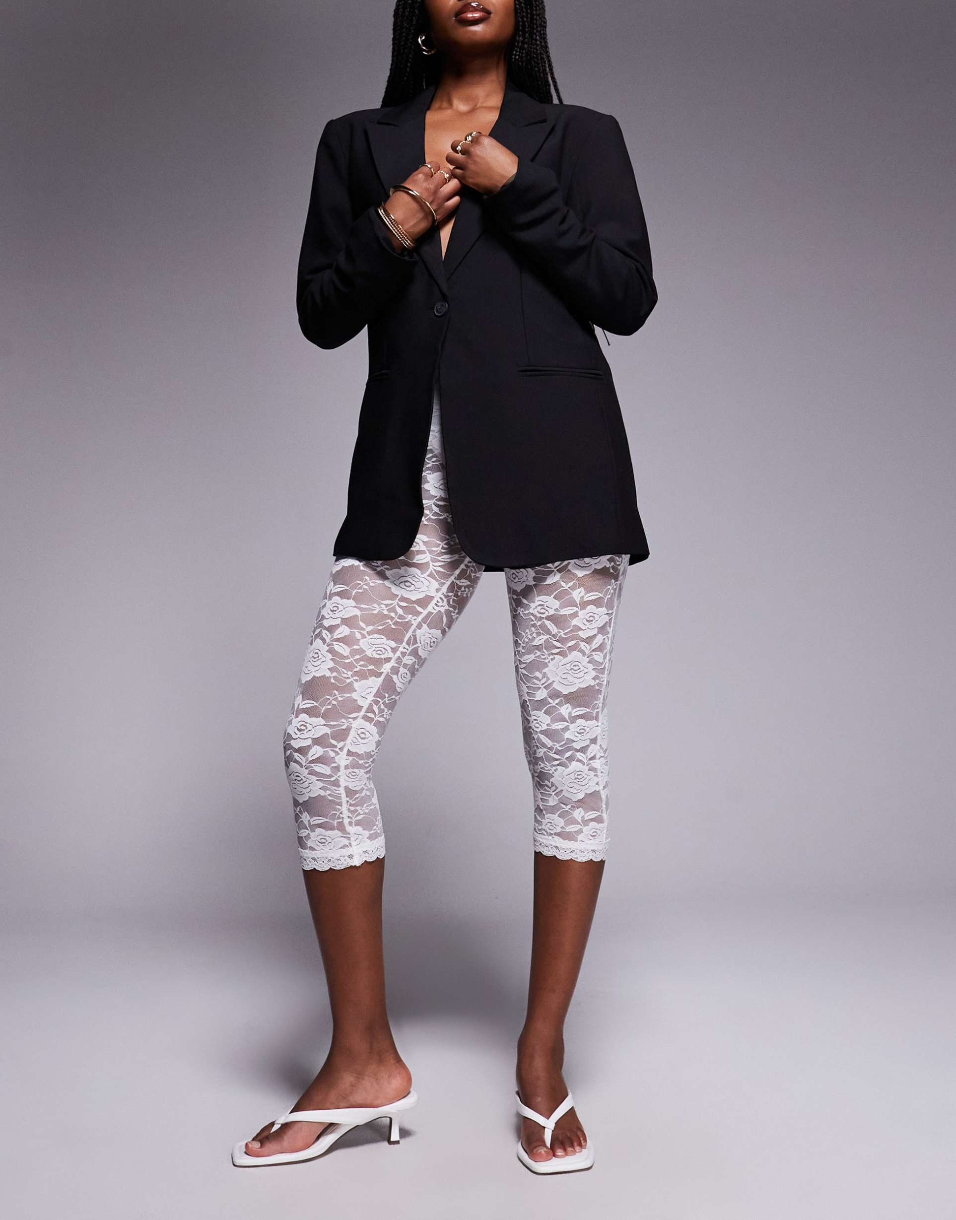 river island lace capri pants in white