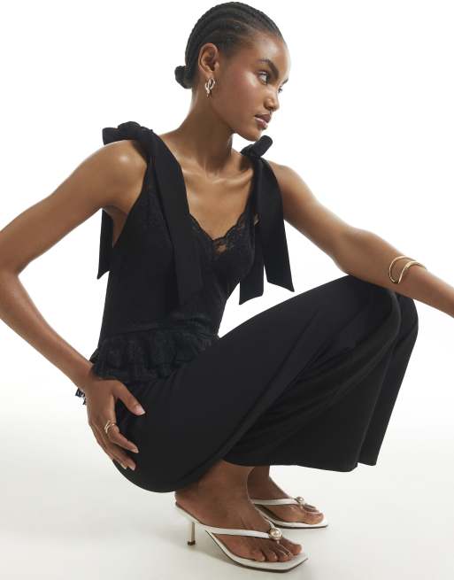 River Island Lace corset jumpsuit in black, 2 of 4