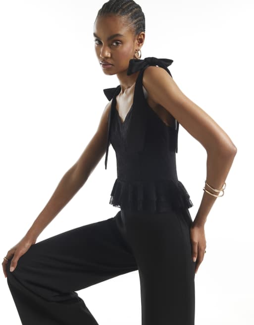 River Island Lace corset jumpsuit in black, 3 of 4