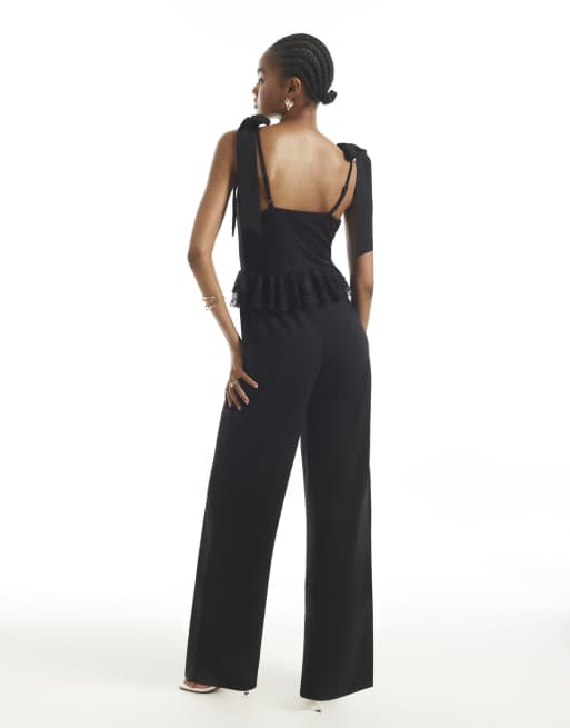 River Island Lace corset jumpsuit in black, 4 of 4