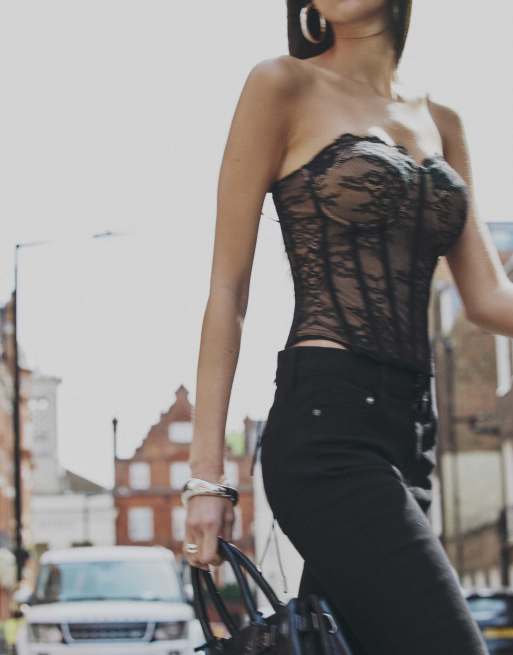 River Island Lace corset top in black, 3 of 4