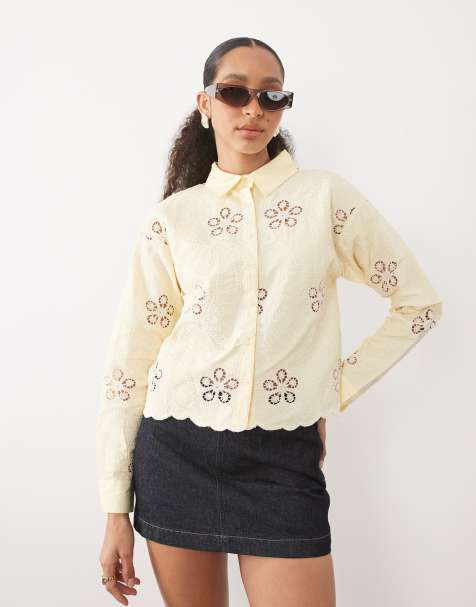 River Island lace cutwork shirt in yellow - view 1