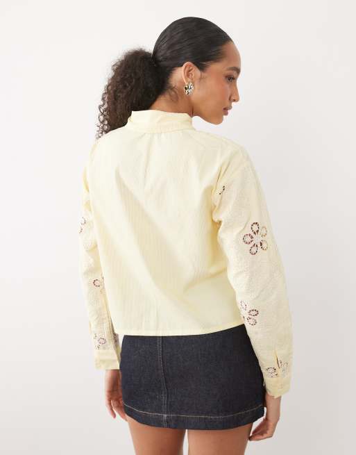 River Island lace cutwork shirt in yellow, 4 of 4