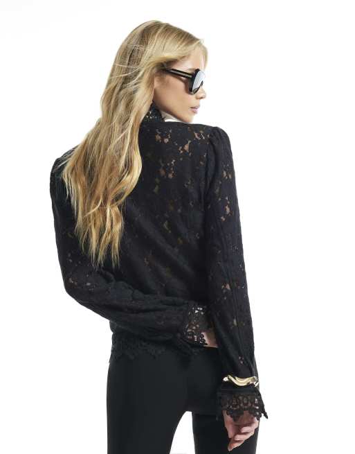 River Island Lace detail drummer jacket in black, 4 of 4
