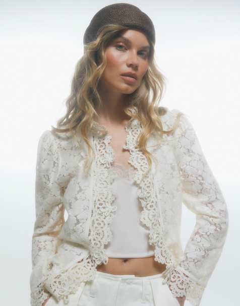 River Island Lace detail drummer jacket in cream - view 1