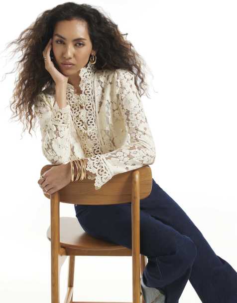 River Island Lace detail drummer jacket in cream - view 1