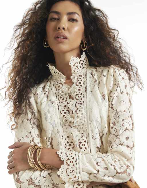 River Island Lace detail drummer jacket in cream, 2 of 4