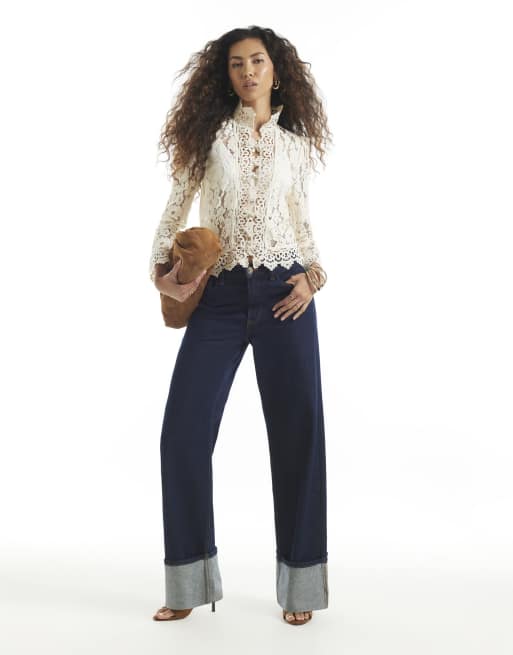 River Island Lace detail drummer jacket in cream, 3 of 4