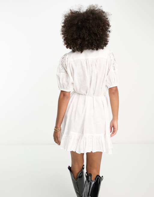 River Island lace detail mini shirt dress in white , 2 of 4